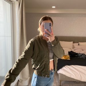 Green Bomber Jacket with orange inside